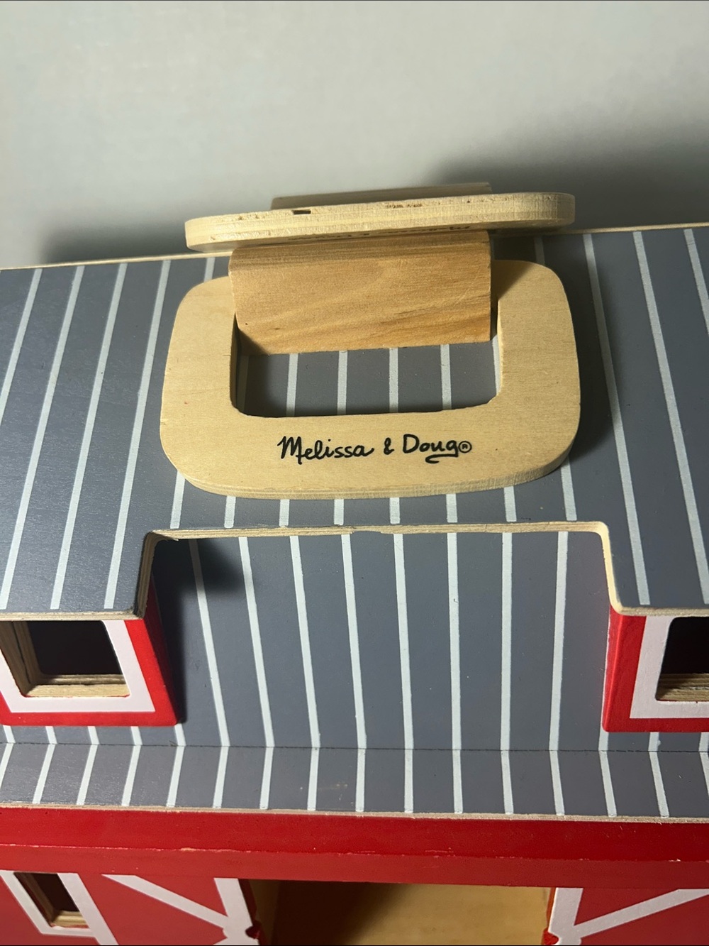 Melissa & Doug Red Wooden Barn with Gray Roof and White Trim - Picture 3 of 9